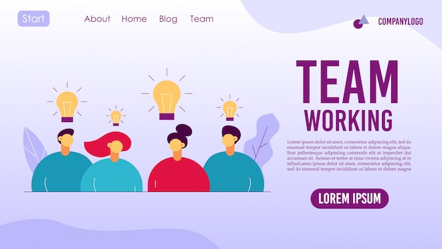 Página inicial do processo criativo de cooperação em trabalho em equipe
