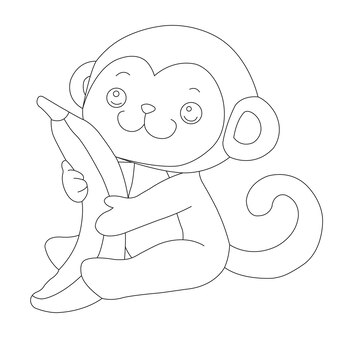 Página para colorir de contorno de macaco bonitinho para crianças animais ilustração vetorial de desenho animado de livro de colorir