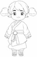 Vetor grátis página para colorir do personagem de desenho animado asiático