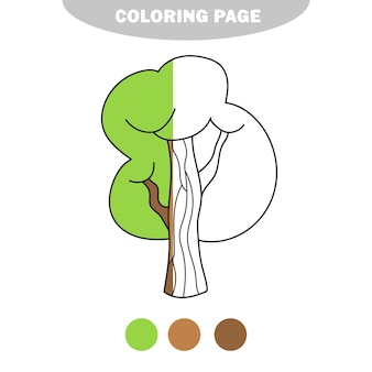 Página para colorir simples. árvore de verão para ser colorida. livro de colorir para educar crianças pré-escolares. imagem parcialmente pintada com amostras de cores