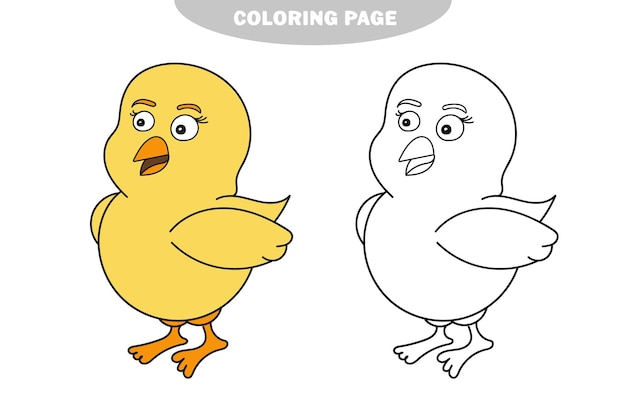 Página para colorir simples ilustração vetorial bebê engraçado frango no fundo branco