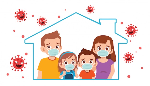 Pai mãe e filho ficam em casa durante uma pandemia