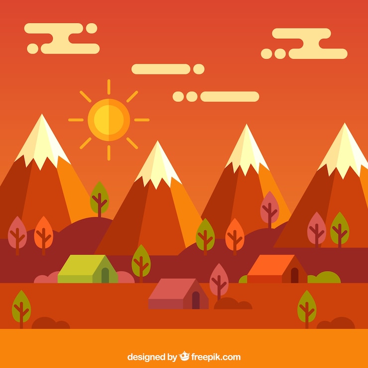Vetor grátis paisagem com montanhas, tons quentes