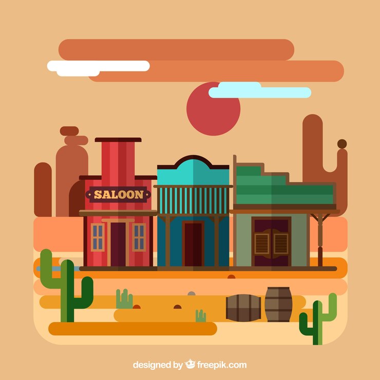 Vetor grátis paisagem com saloons no deserto