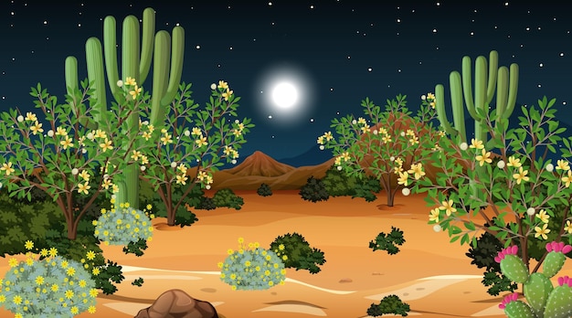 Vetor grátis paisagem da floresta do deserto à noite