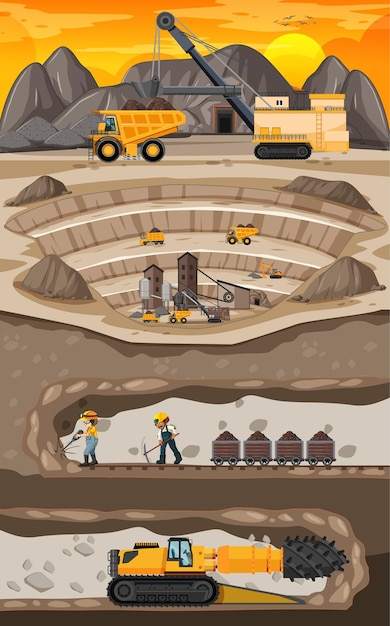 Vetor grátis paisagem da indústria de mina de carvão com subsolo