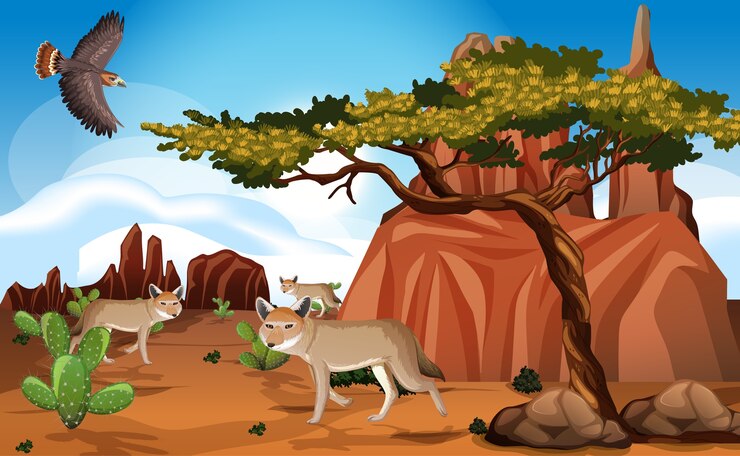 Vetor grátis paisagem de deserto selvagem em cena diurna