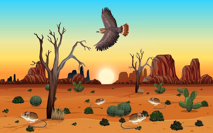 Vetor grátis paisagem de deserto selvagem em cena diurna
