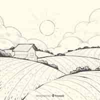 Vetor grátis paisagem de fazenda desenhada de mão