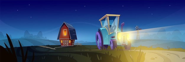 Vetor grátis paisagem de fazenda noturna de desenho animado