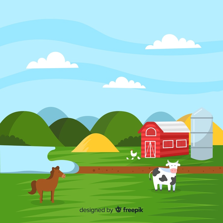Vetor grátis paisagem de fazenda plana