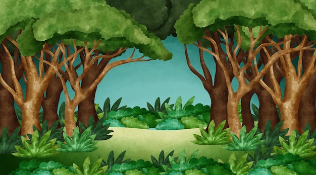 Vetor grátis paisagem de floresta em aquarela