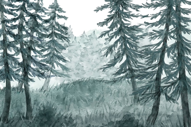 Vetor grátis paisagem de floresta em aquarela