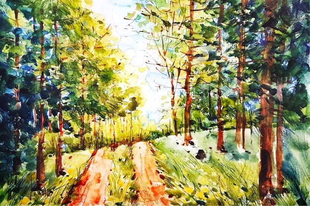 Paisagem de floresta em aquarela