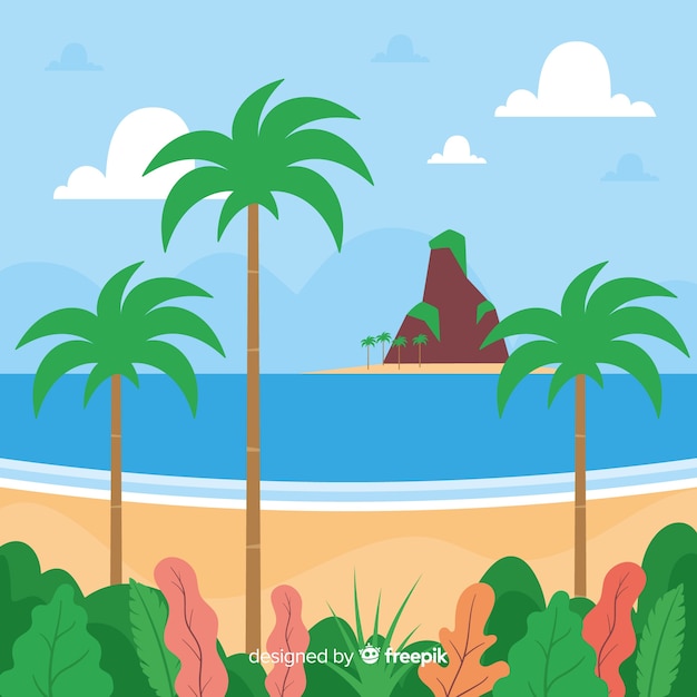 Vetor grátis paisagem de praia de fundo tropical vector