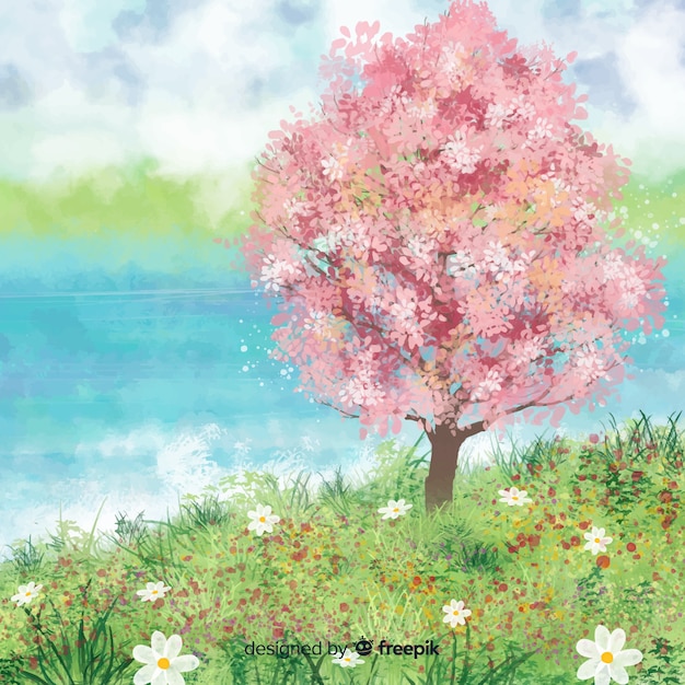 Paisagem de primavera em aquarela