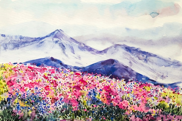 Paisagem de primavera em aquarela