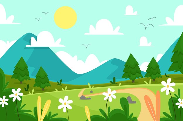 Paisagem de primavera mão desenhada