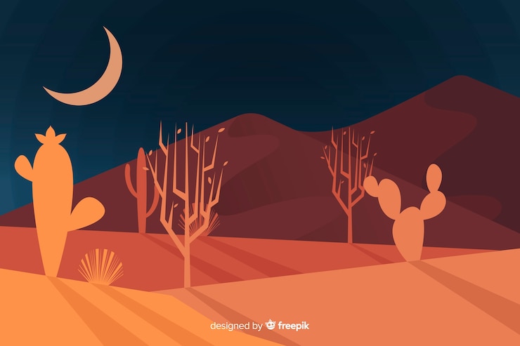 Vetor grátis paisagem do deserto no fundo da noite