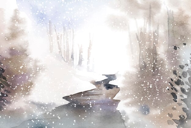 Paisagem do país das maravilhas de inverno pintada por aquarela vector