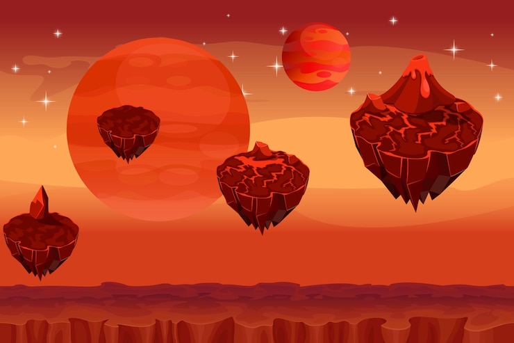 Vetor grátis paisagem fantástica do espaço, plano de fundo transparente do jogo planeta alienígena marciano.