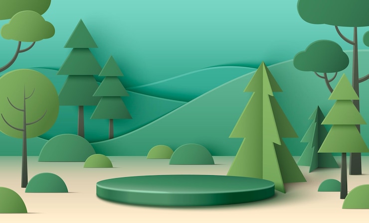 Vetor grátis paisagem florestal minimalista de corte de papel com pódio