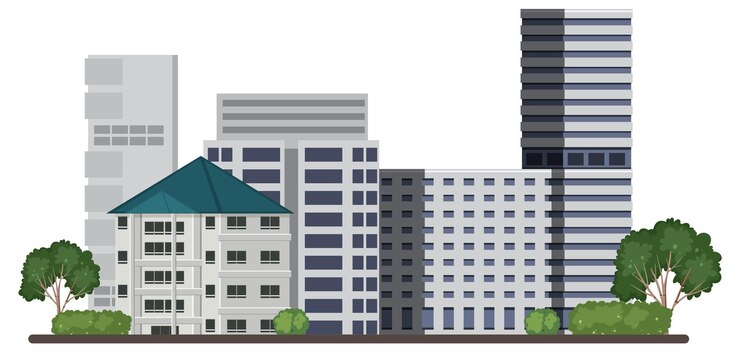 Vetor grátis paisagem urbana com casas e prédios