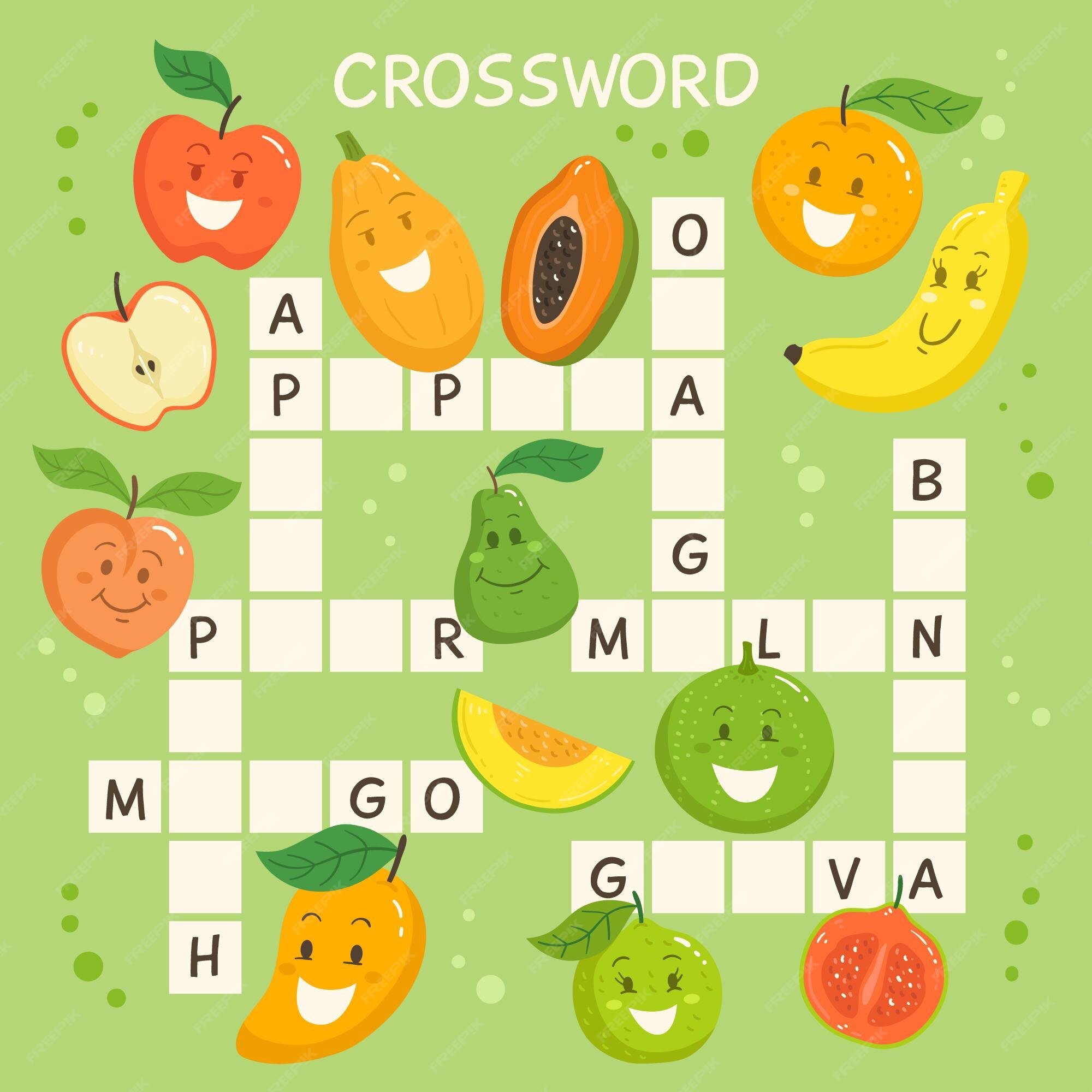 jogo de palavras cruzadas com frutas. página educacional para crianças -  palavras em inglês 4569765 Vetor no Vecteezy