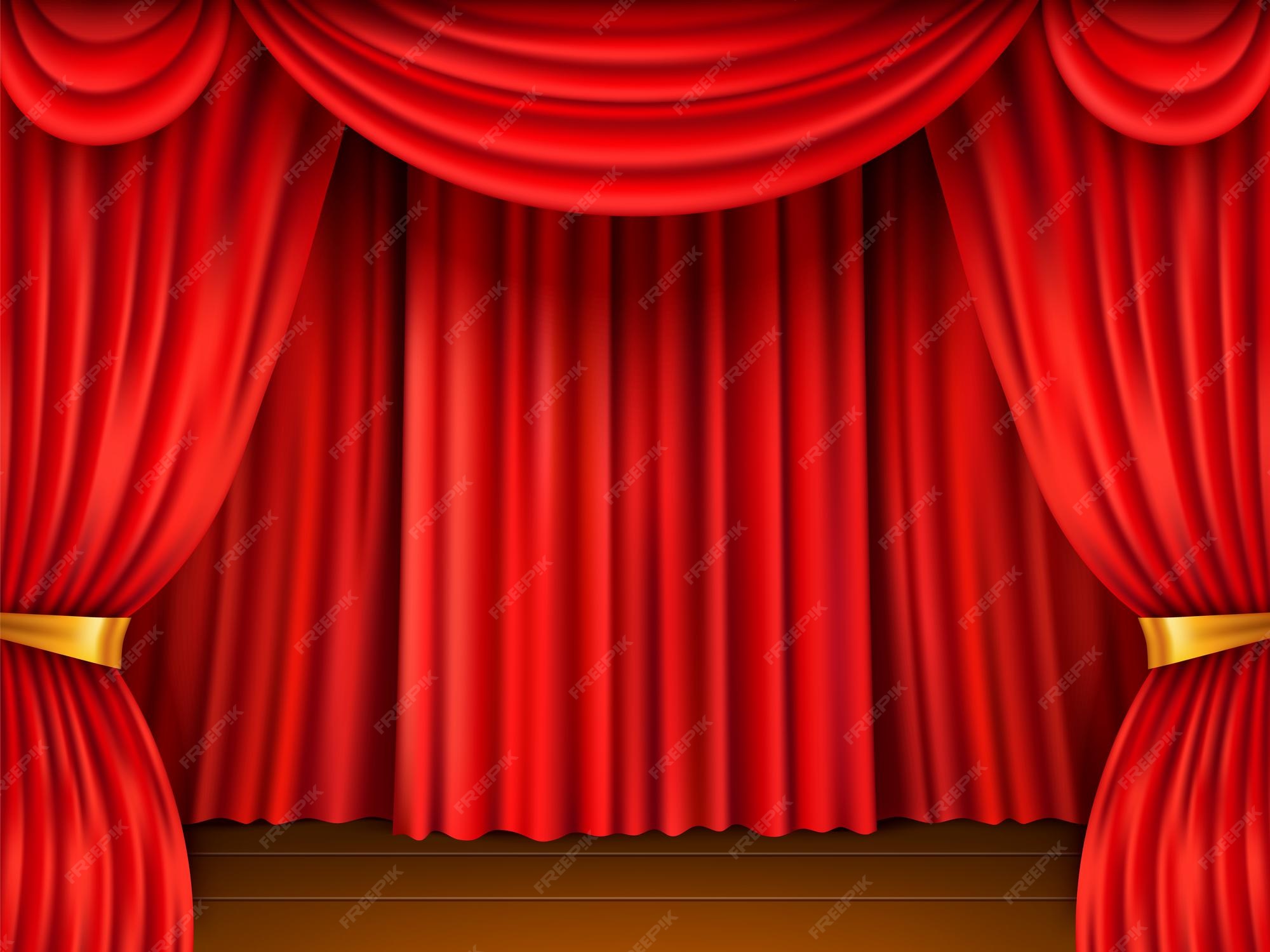 Palco De Cortina Vermelha Cena Realista Emoldurada Por Veus De Teatro Em Tecido Vermelho Tecido De Veludo Decoracao De Sala De Cinema Cortinas Pesadas Abertas Fundo Do Vetor Vetor Premium