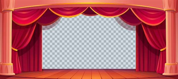 Palco de teatro com cortinas e pano de fundo vazio