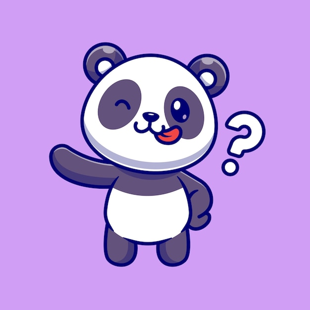 Vetor grátis panda bonito com ilustração do ícone do vetor dos desenhos animados do ponto de interrogação. conceito de ícone de natureza animal isolado vetor premium. estilo flat cartoon