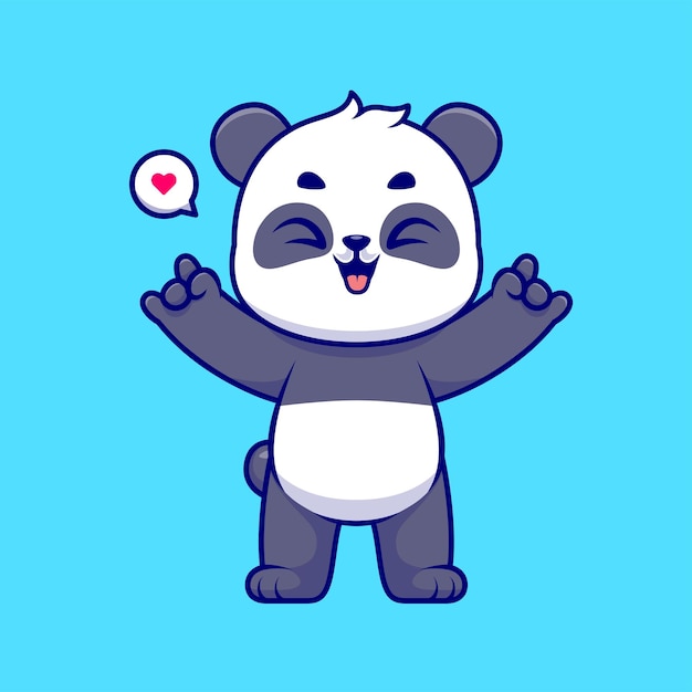 Panda bonito com pose de mão de metal ilustração do ícone do vetor dos desenhos animados ícone da natureza animal isolado plano