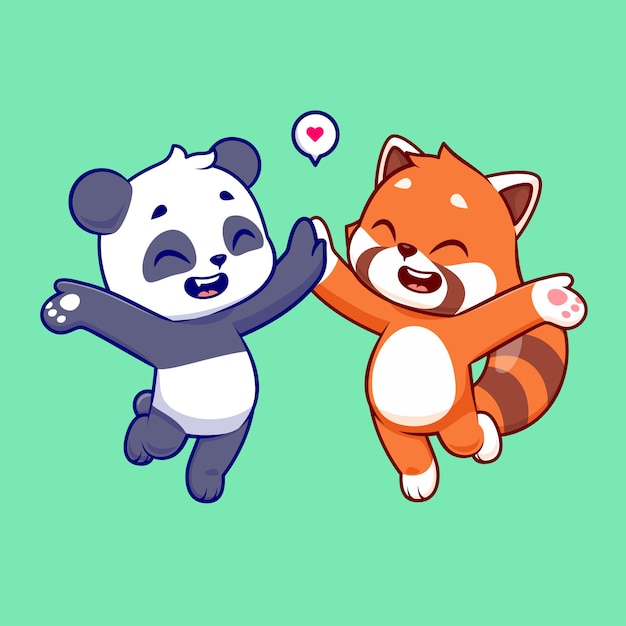 Ilustração fofa do panda e do amigo do panda vermelho, Gráficos - Envato  Elements