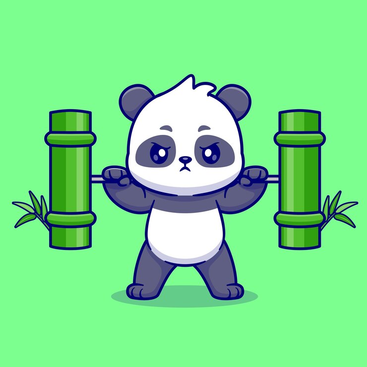 Vetor grátis panda bonito levantando barra de bambu dos desenhos animados ícone ilustração vetorial ícone de natureza animal isolado
