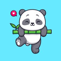 Vetor grátis panda bonito pendurado na ilustração do ícone do vetor dos desenhos animados de bambu. conceito de ícone de natureza animal isolado