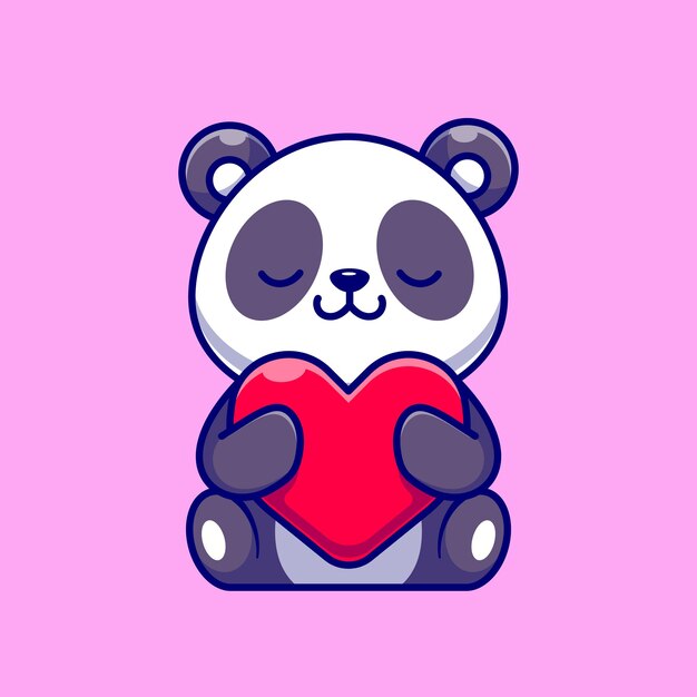 Panda bonito segurando amor coração cartoon ícone ilustração vetorial. Conceito de ícone de natureza animal isolado vetor Premium. Estilo Flat Cartoon