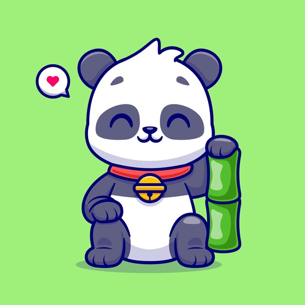 Panda bonito sentado com ilustração de ícone vetorial dos desenhos animados de bambu Conceito de ícone de natureza animal isolado