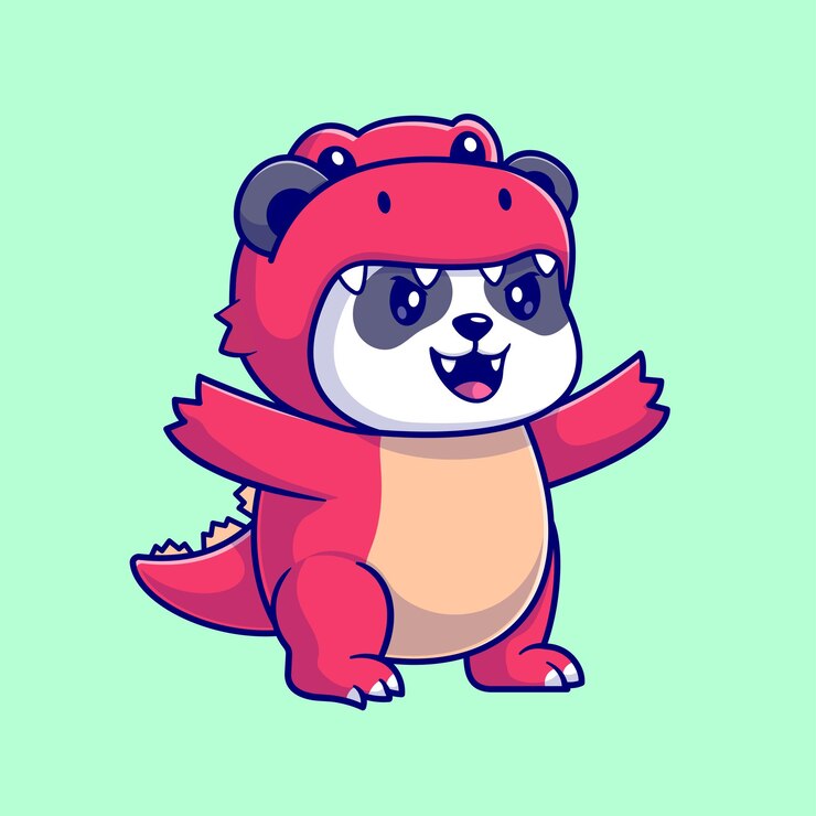 Vetor grátis panda bonito vestindo dino costume cartoon vector icon ilustração. ícone de feriado animal isolado plano