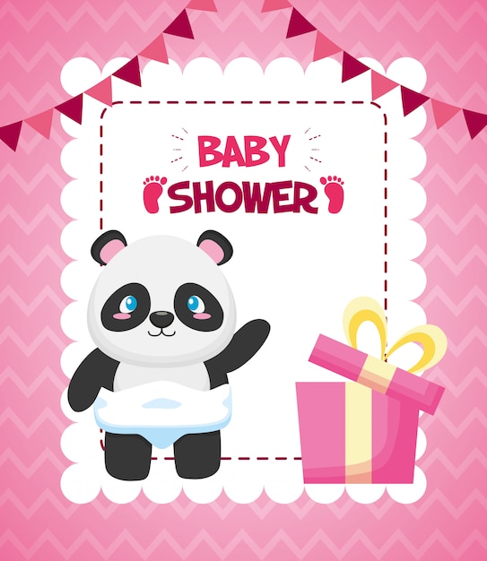 Panda com caixa de presente para cartão de chá de bebê