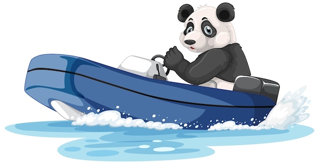 Panda em uma lancha em estilo cartoon