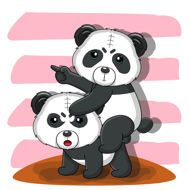 Vetor grátis panda está brincando com seu amigo