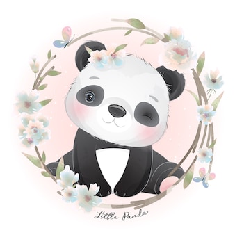 Panda fofinho com ilustração floral