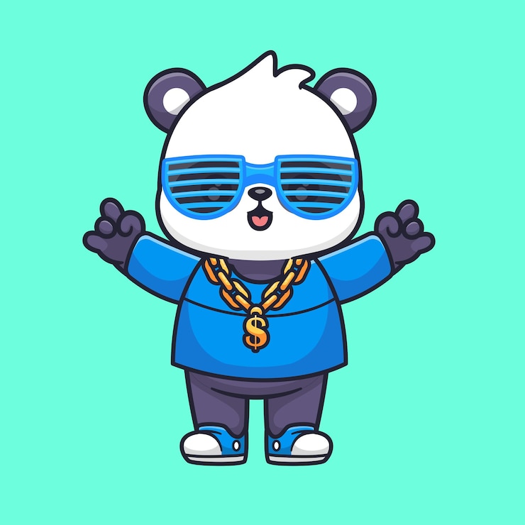 Vetor grátis panda rico bonito vestindo cadeia de ouro ilustração do ícone dos desenhos animados. ícone de negócios de animais isolado
