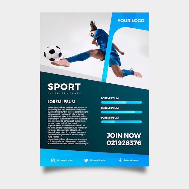 Vetor grátis panfleto de esporte modelo com imagem