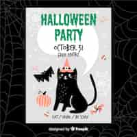 Vetor grátis panfleto de halloween de mão desenhada com gato preto