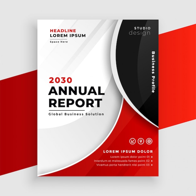 Vetor grátis panfleto de relatório anual corporativo moderno branco e vermelho