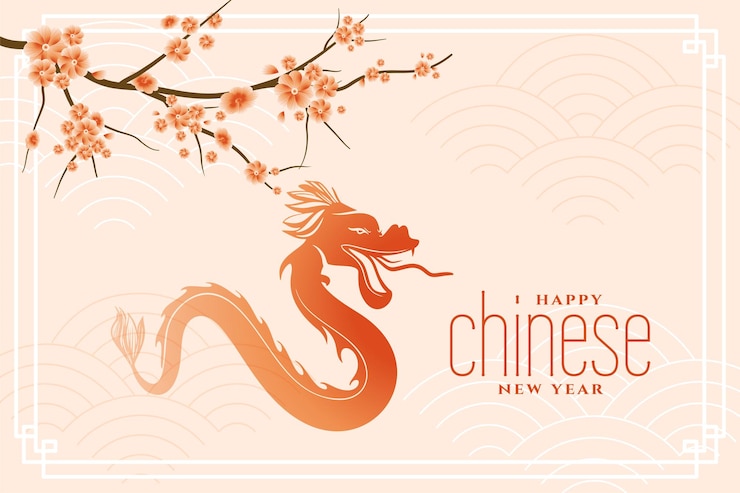 Vetor grátis pano de fundo festivo do ano novo chinês de 2024 com árvore de sakura