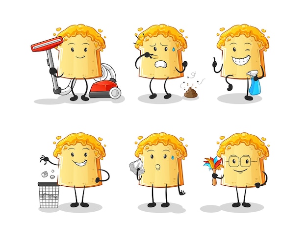 Pão com caráter de grupo de limpeza de mel. vetor de mascote de desenho animado