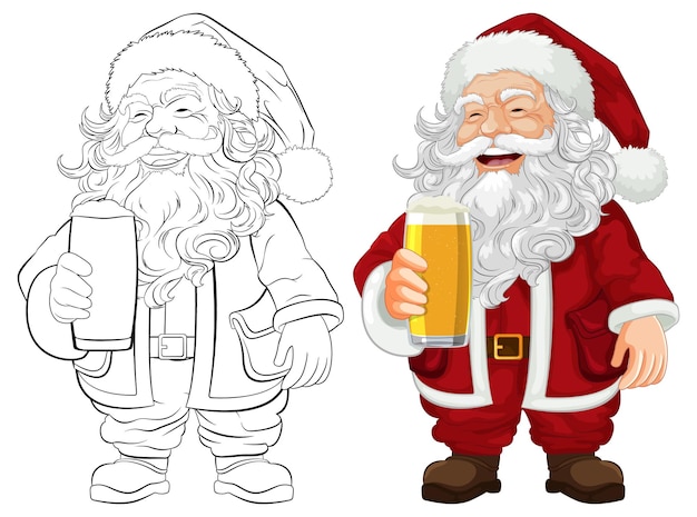 Papai noel com expressão de surpresa segurando um litro de cerveja