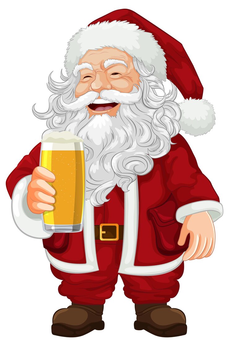 Vetor grátis papai noel com expressão de surpresa segurando uma cerveja